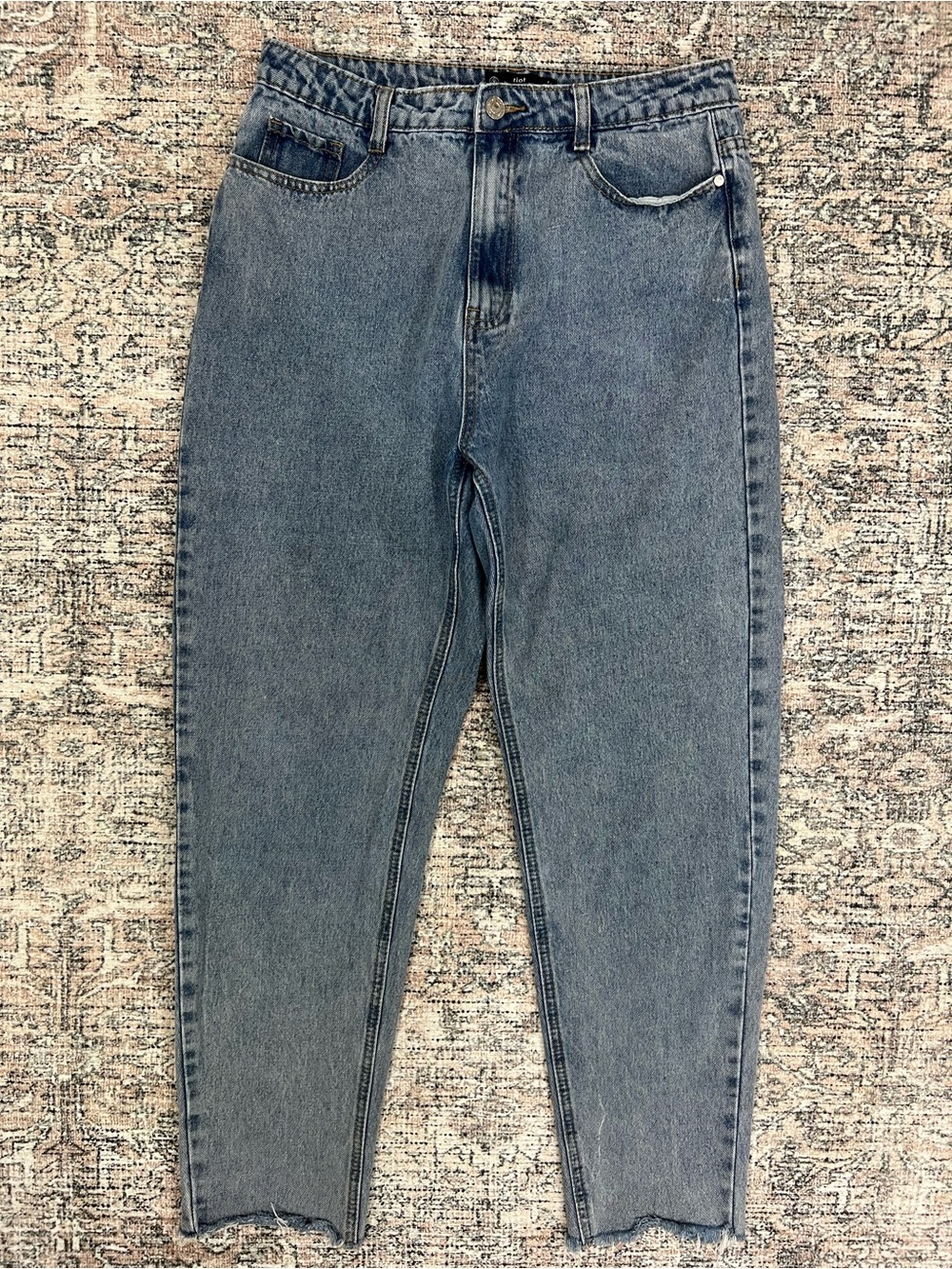 Missguided Riot Jeans Womens Size 8 High Rise 100% Cotton Raw Hem Blue Denim